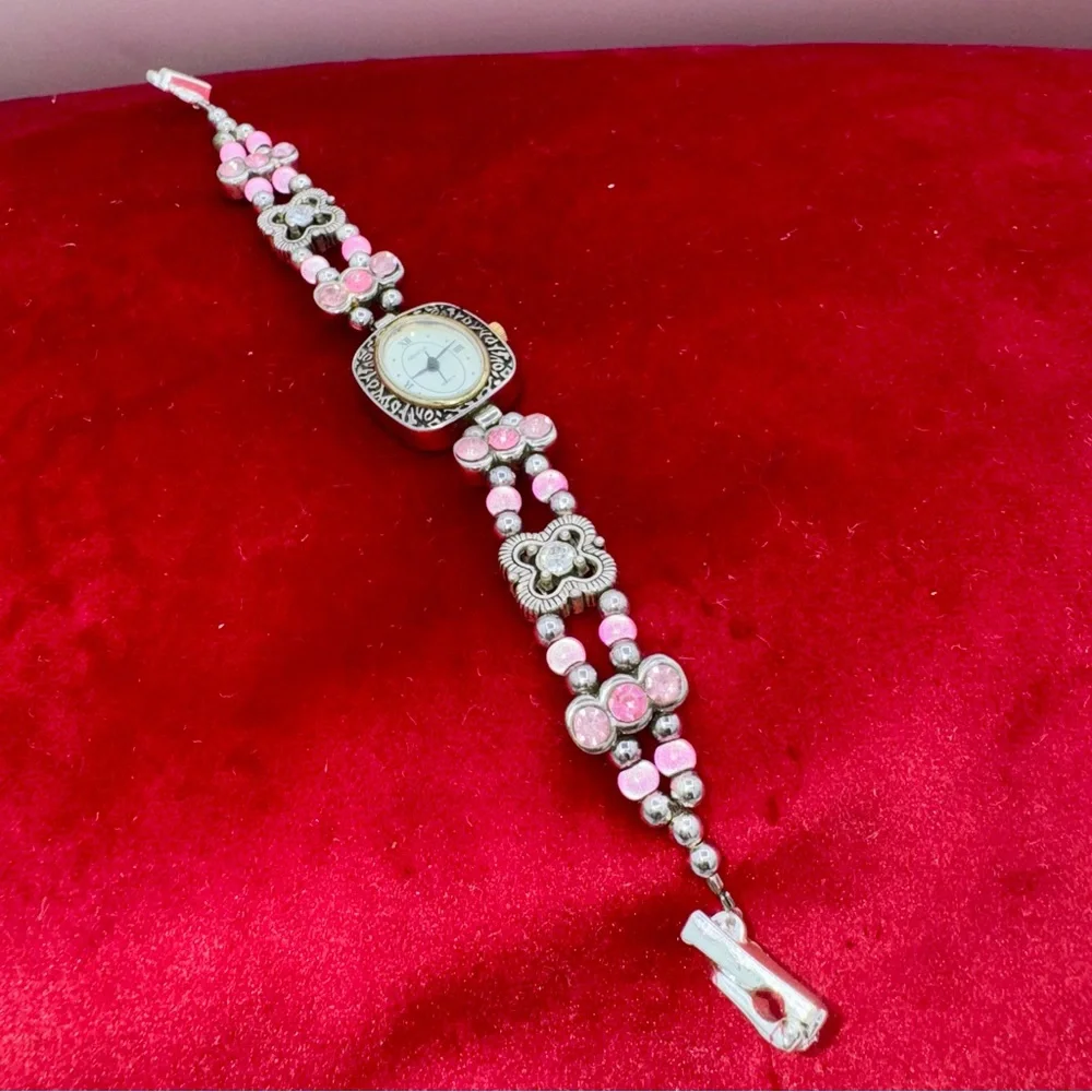 Y2K Geneva‎ Pink Rhinestone Bracelet Quartz Watch Coquette Boho Statement